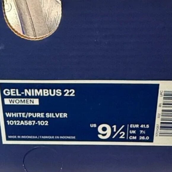 NEW in Box Asics GEL NIMBUS 22 Womens 9.5 US 41.5 EUR White Pure silver Purple - Picture 7 of 8